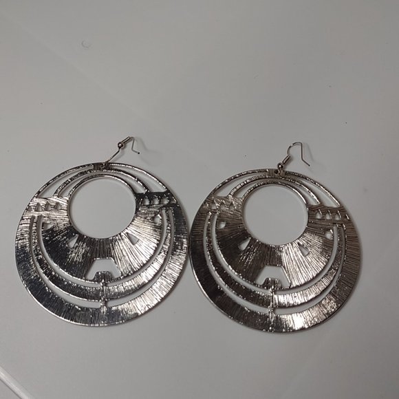 Large Heavy Round Dangle Earrings - Picture 7 of 10